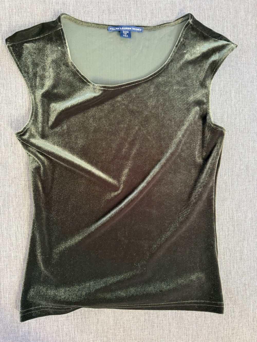 Vintage Ralph Lauren Olive Velvet Cap-Sleeve Women's Top